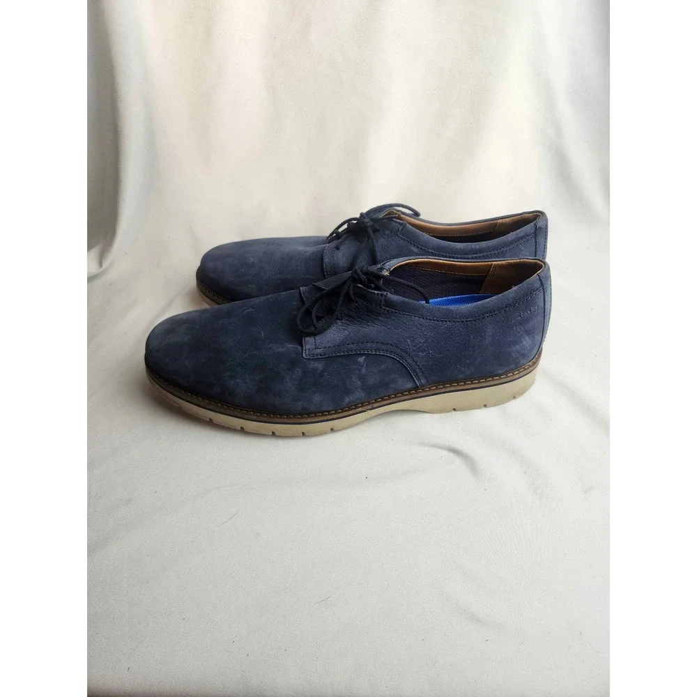 Clarks Atticus Limit Navy Blue Nubuck Leather Derby Shoes Mens Size 13
